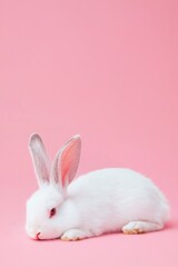 Obraz premium Cute White Rabbit on Pink Background