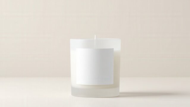 Realistic candle mockup featuring a frosted glass jar and clean label design, ideal for packaging displays.