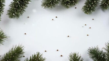 peaceful white Christmas background video fir branches pinecones one corner offering ample space inspirational quotes festive greetings tree frame branch decoration pine holiday winter border green