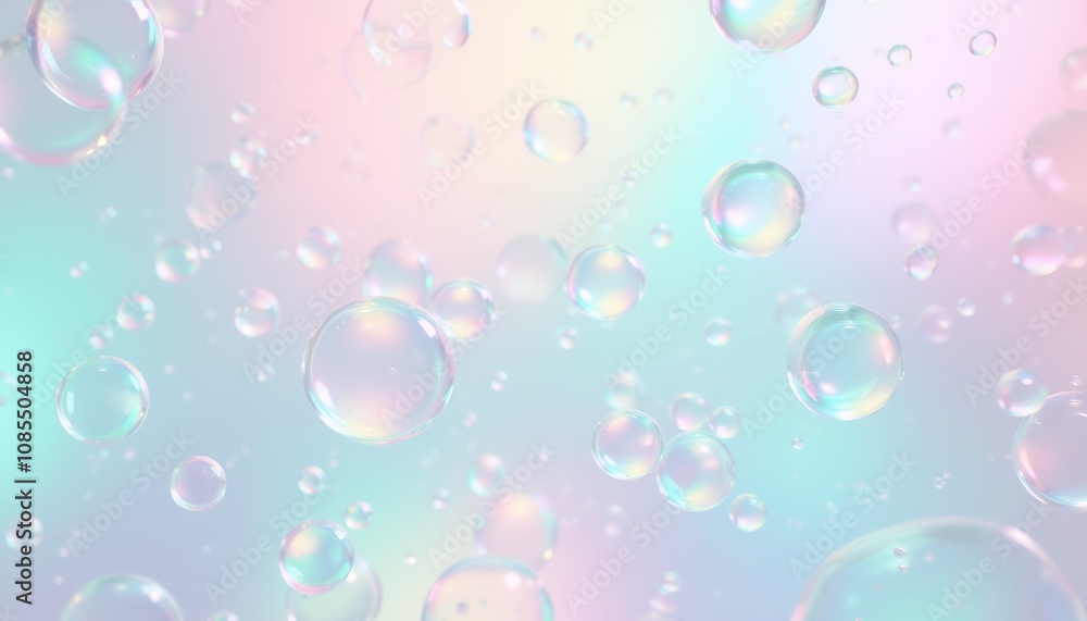 Poster iridescent bubble texture background with floating bubbles in pastel colors for creative projects
