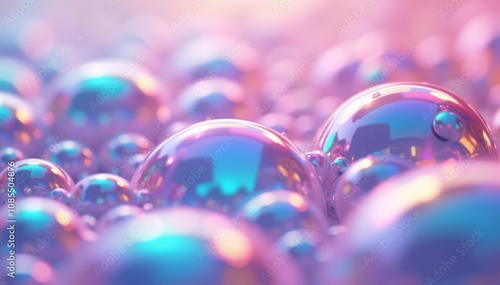 Poster iridescent bubble texture background with reflective bubbles in vibrant colors for modern design