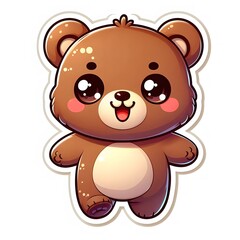 AI Generate of Sticker Bear Cub in cartoon style with a happy expression, isolated in white background