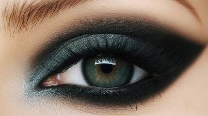 Fototapeta premium Stunning Close-Up of an Eye with Dramatic Smoky Eyeshadow and Natural Iris Color Enhancing Beauty and Elegance in Artistic Makeup Photography