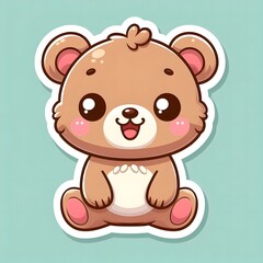 Fototapeta premium AI Generate of Sticker Bear Cub in cartoon style with a happy expression