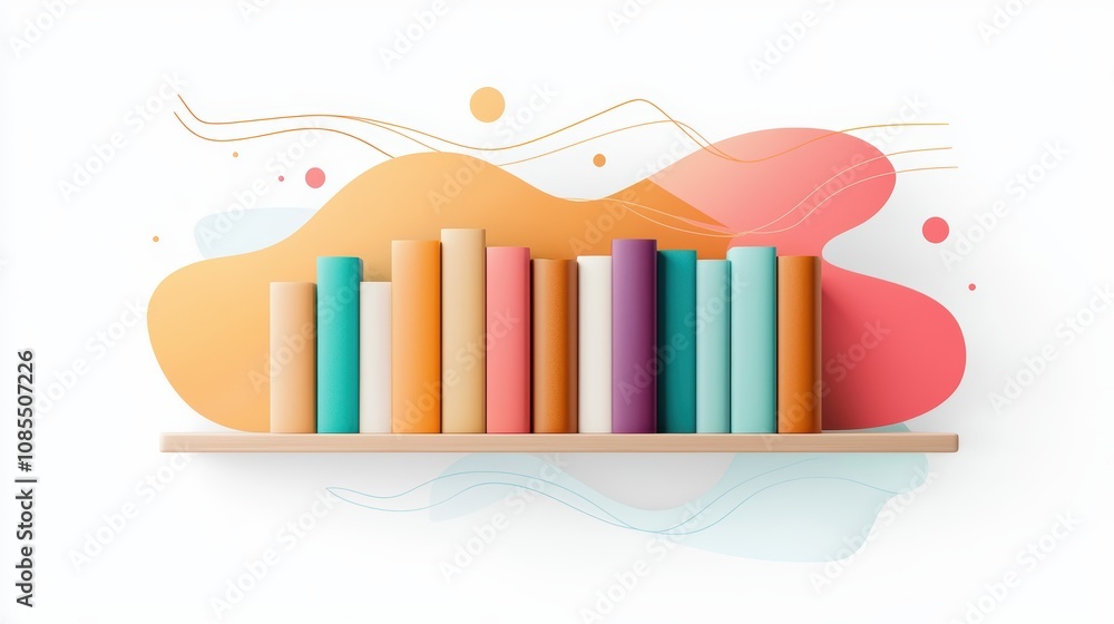 Poster a colorful array of books arranged on a shelf, set against an abstract background, creating a modern