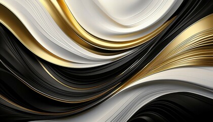 flowing curves in black white and gold create a harmonious blend of grace and elegance capturing fluid motion and contrast in a sleek modern abstract design