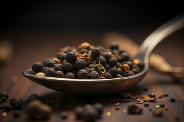 Aromatic Peppercorns and Spice Blend on Spoon