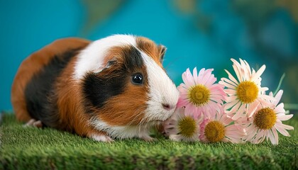 guinea pig with a bunch of flowers