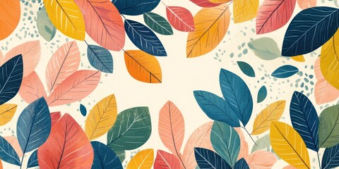 Fototapeta premium A vibrant illustration of colorful leaves creating a decorative border.