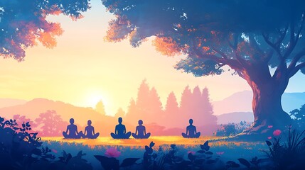 Meditation practice at sunrise nature retreat spiritual environment