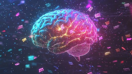 Glowing Brain with Holographic Sentiment Analysis Bubbles in Real Time