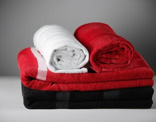 red white and black colored towel