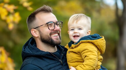 Joyful Father-Son Bonding Outdoors in Autumn Nature