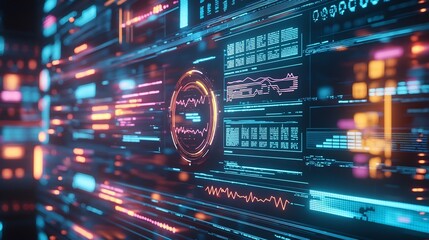 Futuristic Digital Analytics Interface Visualizing Social Media Sentiment Data Streams