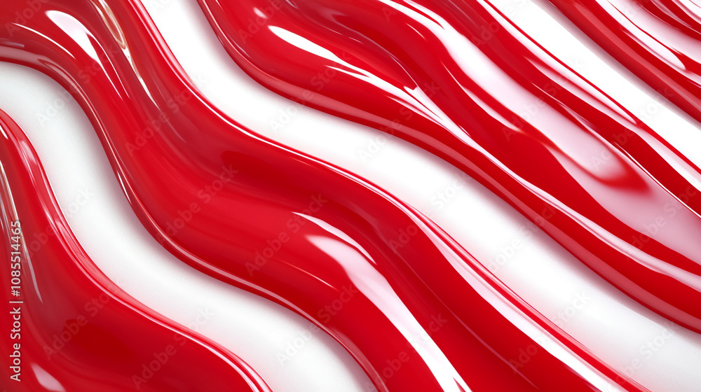 Aufkleber Close-up view of glossy red liquid forming wavy, abstract patterns on a white surface