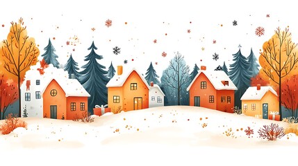 Group of Houses in a Snowy Landscape
