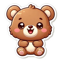 Obraz premium AI Generate of Sticker Bear Cub in cartoon style with a happy expression, isolated in white background