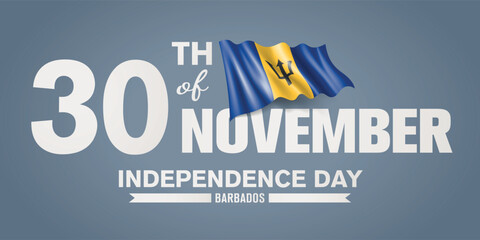 Barbados happy independence day greeting card, banner with template text vector illustration