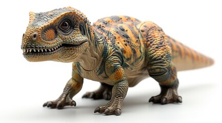 Fototapeta premium Close-up of a realistic dinosaur toy, isolated on white.