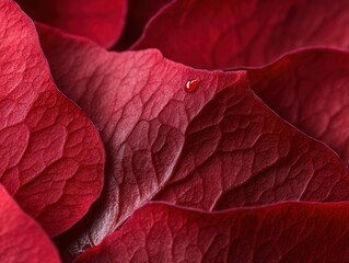 Close-Up of a Red Rose Petal with Dew Drop Nature Detail Floral Macro Beauty Concept