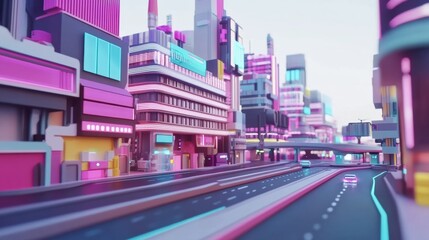Obraz premium Futuristic Cityscape with Neon Colors and Sleek Architecture Ideal for Technology and Urban Conceptual Designs