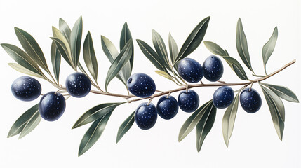 Set of olive branches with ripe and delicious olives
