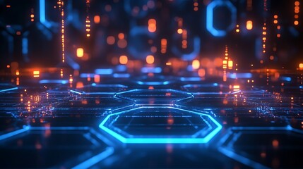 Obraz premium Abstract background with blue glowing hexagons 3D