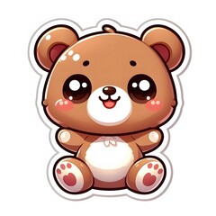 AI Generate of Sticker Bear Cub in cartoon style with a happy expression, isolated in white background