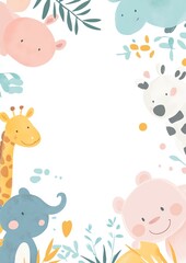 A colorful border featuring cute animals and playful elements, perfect for children's projects or nursery decor.