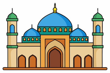 Central Dome Mosque with Minarets - Vector Illustration