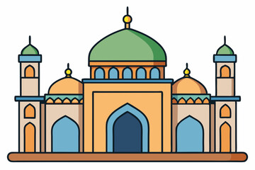 Central Dome Mosque with Minarets - Vector Illustration