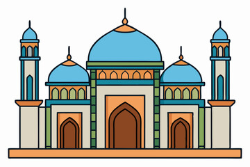 Central Dome Mosque with Minarets - Vector Illustration