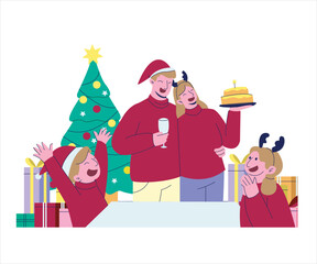 Happy Family Celebrating Christmas Together. Christmas Activity Concept Illustrations.