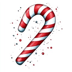 Fototapeta premium Colorful striped candy cane with festive sprinkles, perfect for holiday themes and seasonal celebrations.