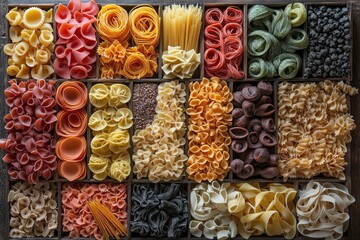 Fototapeta premium Colorful assortment of various pasta types.