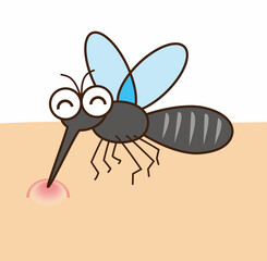 ご飯をニコニコ笑顔で吸血しているデフォルメの蚊