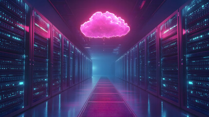 Fototapeta premium Data center technology cloud computing digital infrastructure futuristic environment low angle view innovation impact