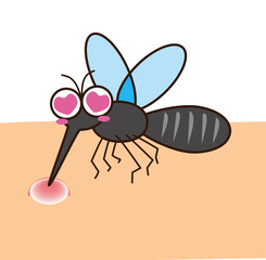 目がハートになりながら吸血している蚊