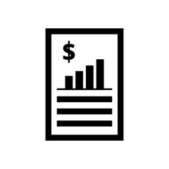 Financial statements icon in black, outline style and transparent background