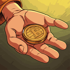Bitcoin in hand flat vector design