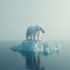 Fototapeta premium Desperate Polar Bear on Melting Iceberg in Vanishing Arctic Landscape