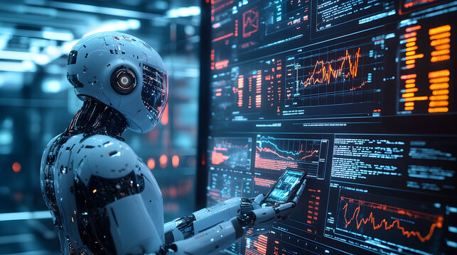 Exploring robotic technology innovations futuristic lab digital data analysis high-tech environment close-up perspective