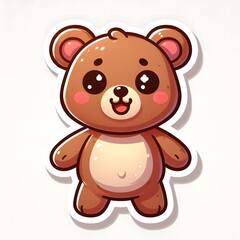 Fototapeta premium AI Generate of Sticker Bear Cub in cartoon style with a happy expression, isolated in white background