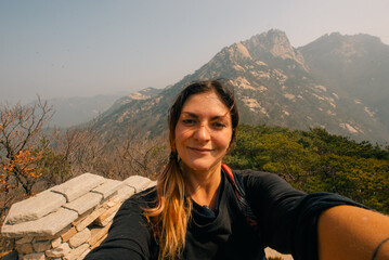Naklejka premium peak of stone in Bukhansan national park, Seoul - sep, 2 2024