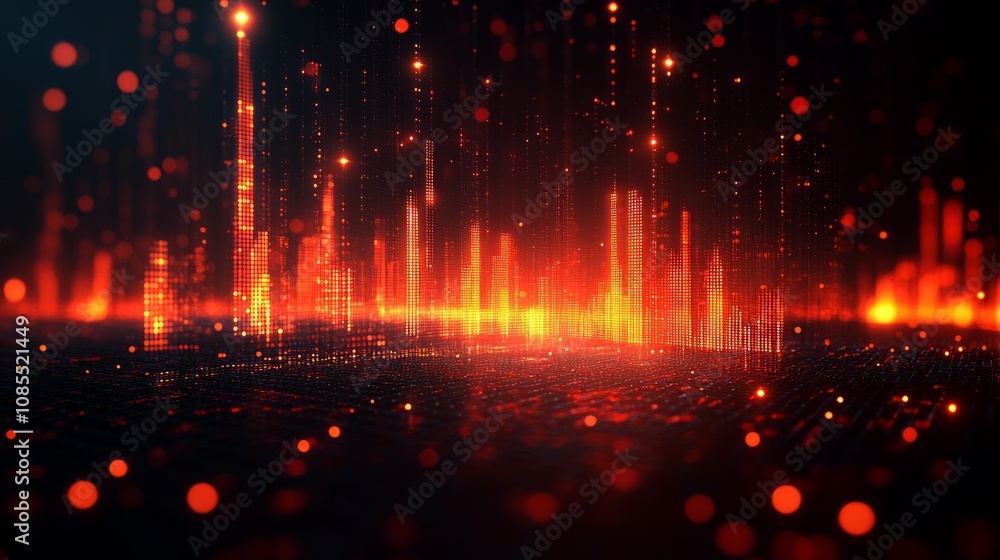 Aufkleber a digital landscape with glowing particles representing data flow and technology.