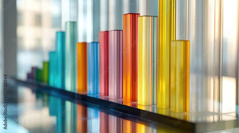 Poster colorful translucent bars arranged in ascending order create a vibrant visual representation of data