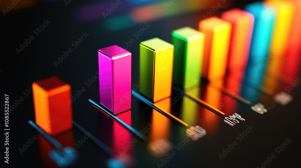 Poster colorful 3d bar graph on a dark background representing data visualization and analysis for business