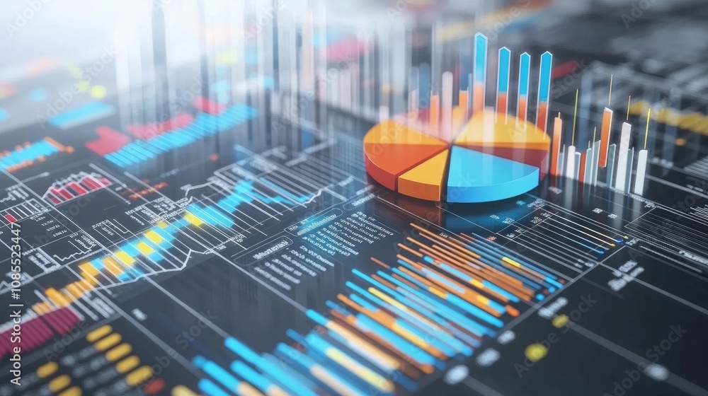 Poster modern data analysis with colorful graphs and charts representing business growth and insights in a 