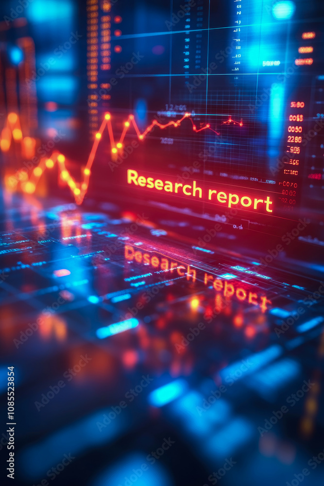 Poster a research report is prominently showcased on a digital display, featuring vibrant graphs and data t