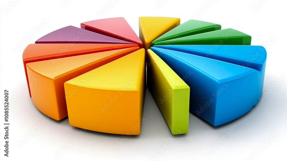 Poster a vibrant arrangement of pie chart segments in various colors depicts data representation, showcasin